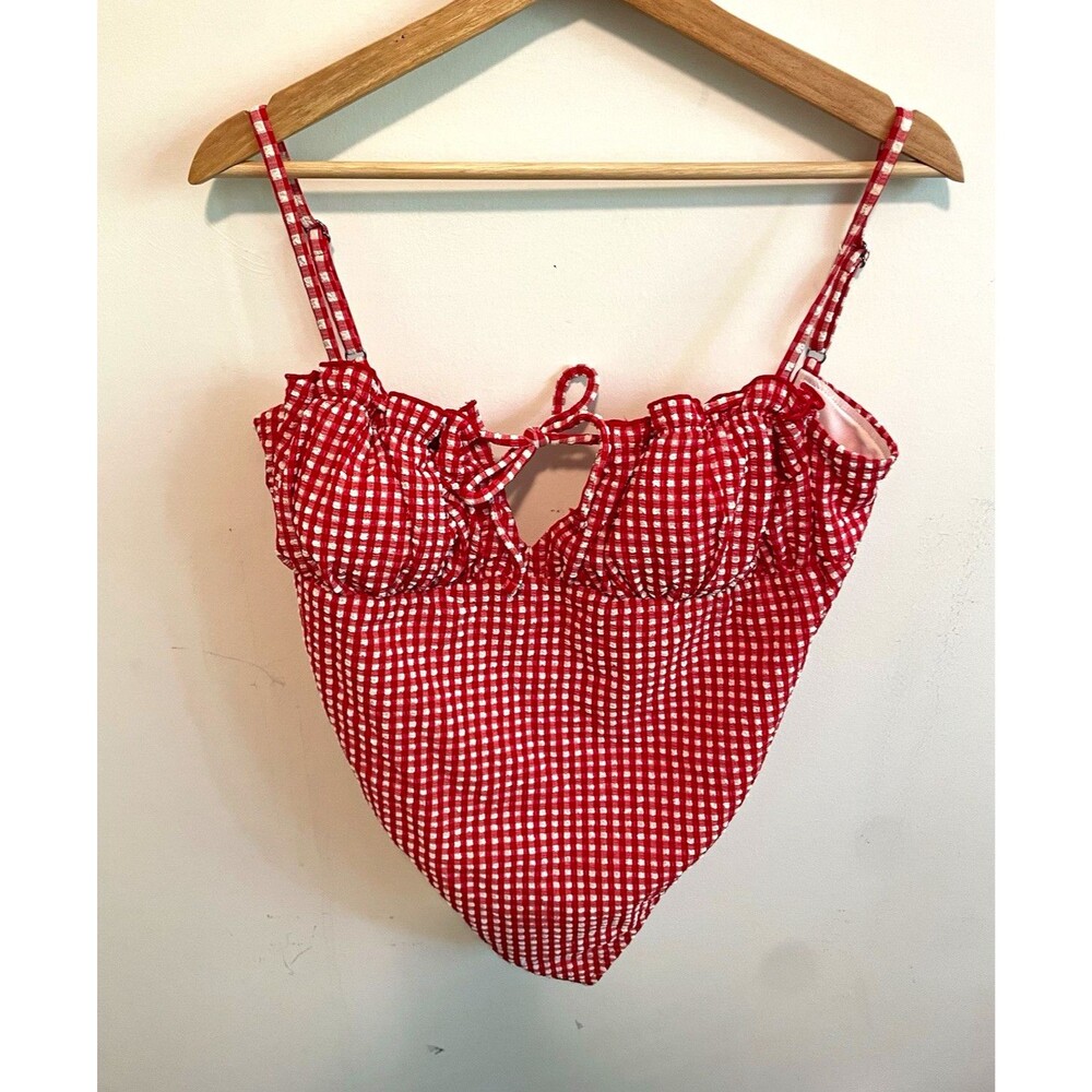 Lee Women’s One-Piece Swimsuit XL 16-18 Red/White Gingham Seersucker Lined